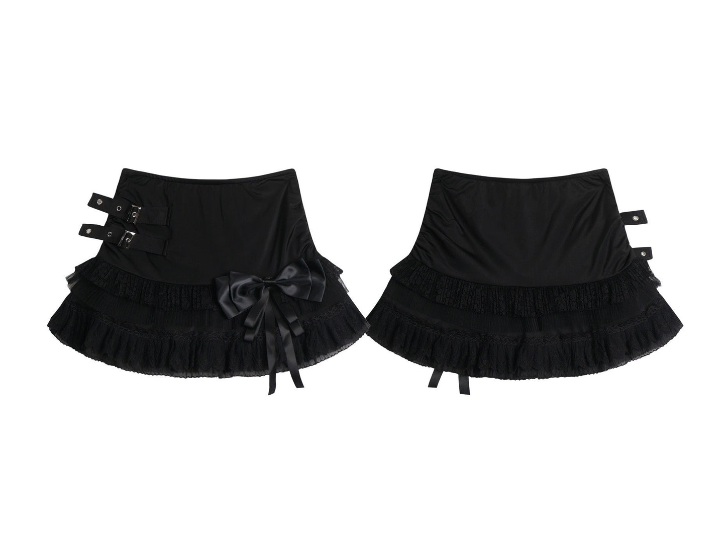 Eprolo low-rise bow mini skirt in black, featuring a stylish bow detail at the waist and a fitted silhouette.