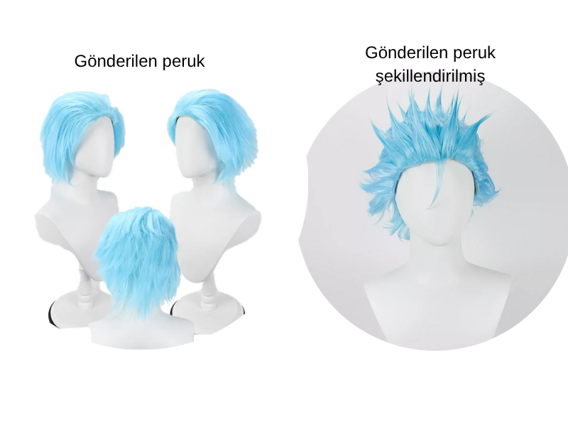 Grimmjow Bleach cosplay wig and hairpiece by Shadora, featuring spiky blue hair for cosplay costumes.
