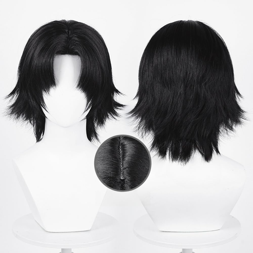Shadora Chrollo Lucifer cosplay with wig, featuring detailed costume and dark hairstyle inspired by the anime character.