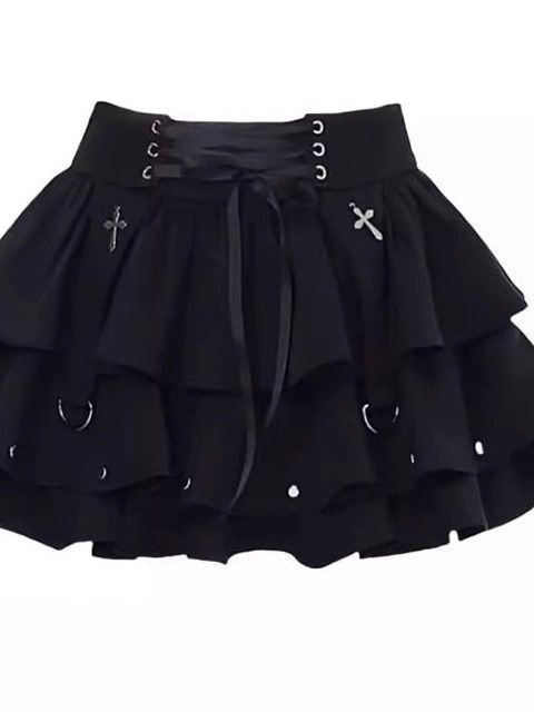 Black high-waisted textured mini skirt by Shadora, showcasing its fitted style and fabric details.