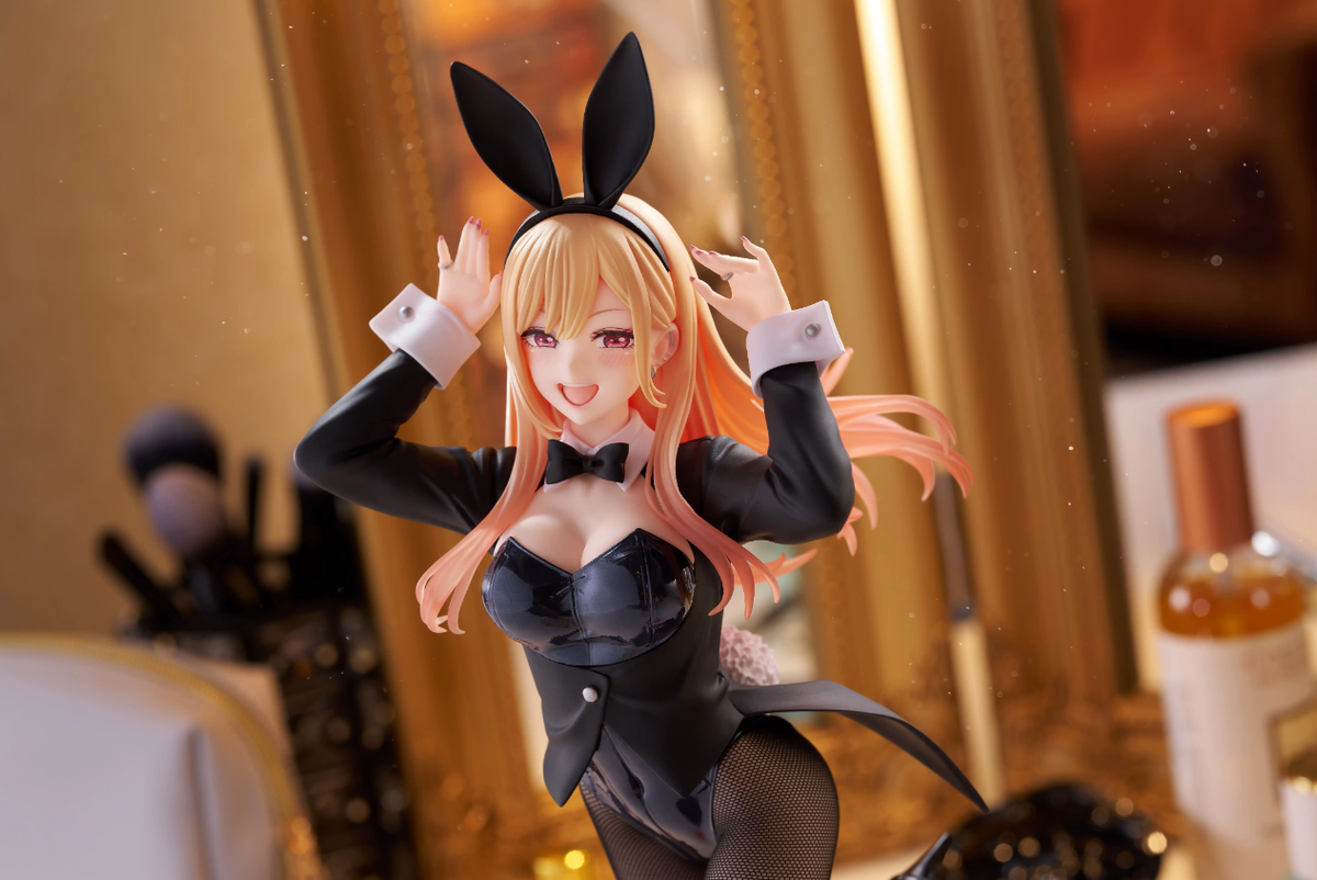 Shadora Bunny Marin Kitagawa figurine on display, detailed anime character figure with vibrant costume and intricate design.