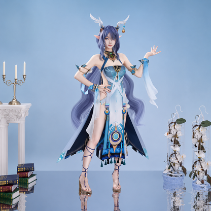 Shadora Lauma Cosplay with Genshin Impact-themed wig, featuring detailed costume and vibrant hair in a high-quality cosplay image.