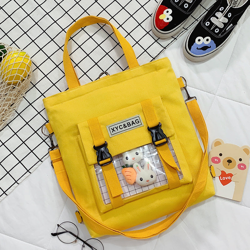 Clear canvas shoulder bag with printed design by eprolo, featuring a spacious and stylish look for casual use.