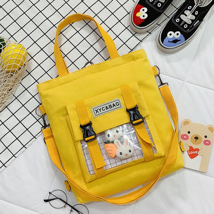 Clear canvas shoulder bag with printed design by eprolo, featuring a spacious and stylish look for casual use.