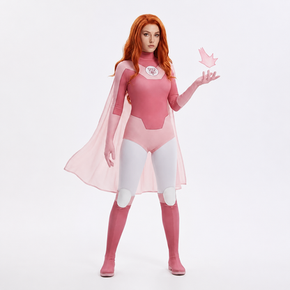 Shadora Samantha Eve Invincible cosplay with matching wig, featuring detailed costume and vibrant colors, on a plain background.