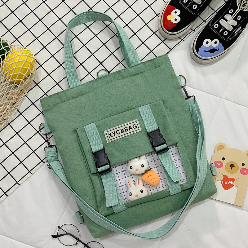 Transparent canvas shoulder bag with printed design by eprolo, featuring a spacious interior and stylish shoulder strap.