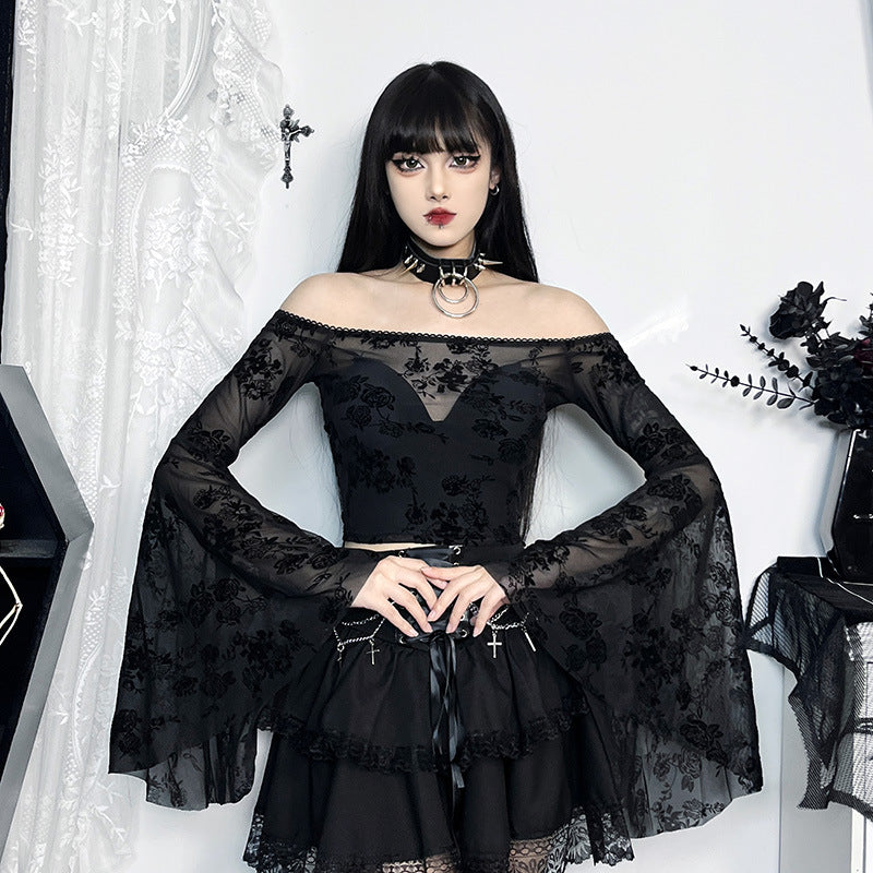 Layered gothic zincir detail skirt by eprolo featuring a tiered design and metallic chain accents in black fabric