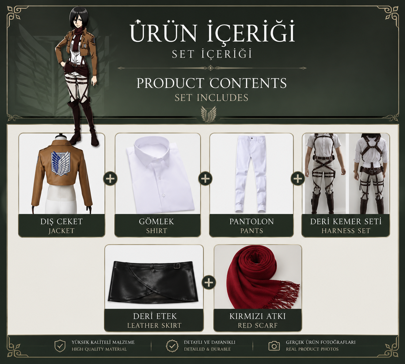 Mikasa Ackerman cosplay with Attack on Titan costume and wig, featuring detailed military uniform and short black hair.