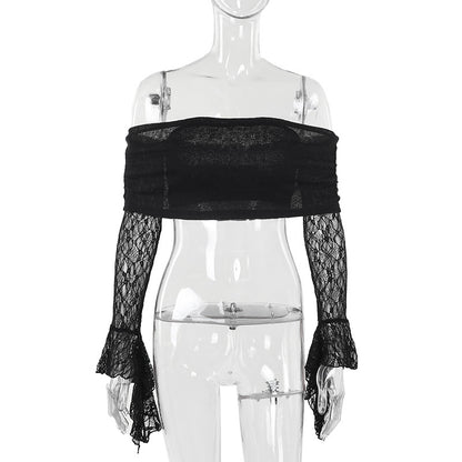 Eprolo white off-shoulder top with lace detailing and open shoulders, stylish and feminine for casual or elegant wear.