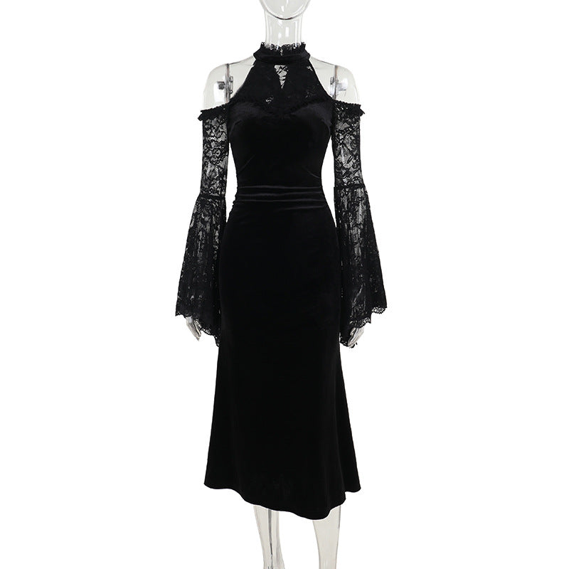 Elegant long lace-sleeve dress by eprolo featuring a stylish design and intricate lace details.