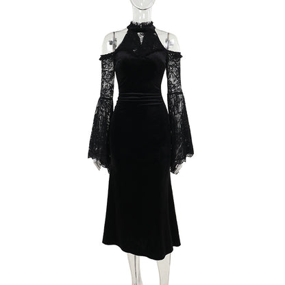 Elegant long lace-sleeve dress by eprolo featuring a stylish design and intricate lace details.