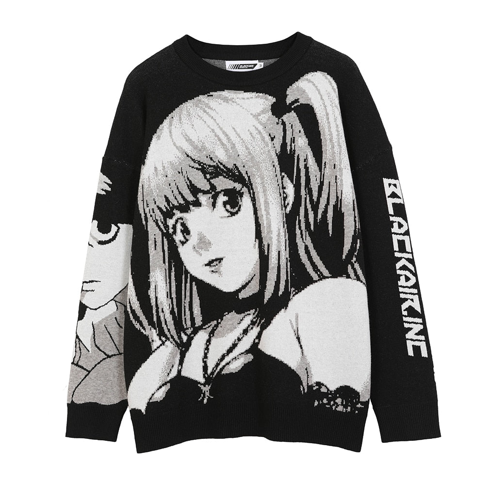 Knitted Harajuku winter women's sweater featuring Amane Misa design from eprolo, showcasing detailed knit pattern and cozy fit.
