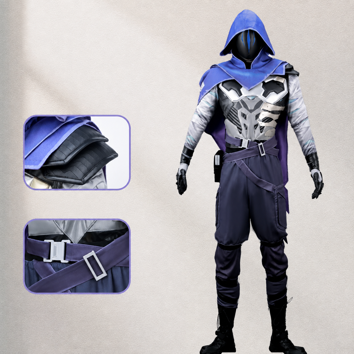 Shadora Omen Valorant cosplay costume featuring detailed armor and dark design inspired by the Valorant character Omen.