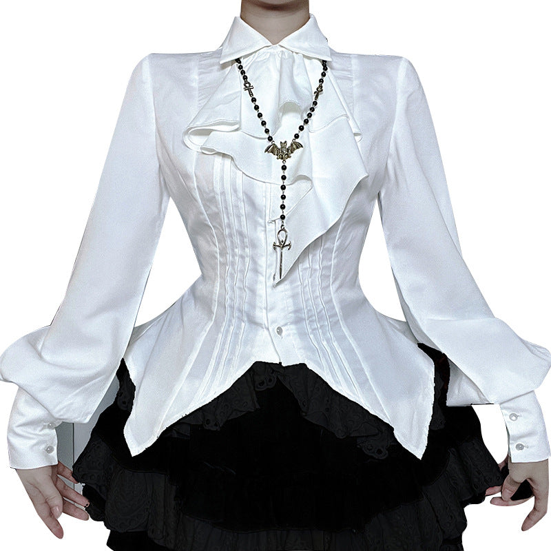 Eprolo Lolita Gothic model white shirt featuring lace details and a classic fit, perfect for gothic fashion styles.