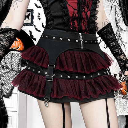 Red and black mini skirt and top set by eprolo, featuring a stylish matching design and comfortable fit.