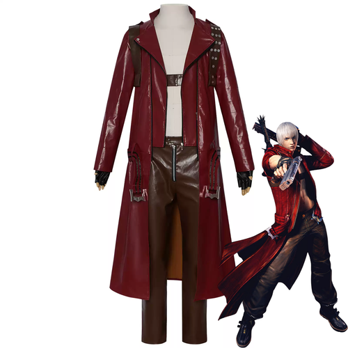 Shadora Dante cosplay costume with black coat and silver accents, paired with a matching white wig, inspired by Devil May Cry.