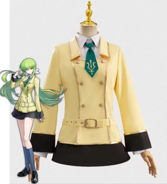 C.C Cosplay wig by Shadora, featuring long, vibrant green hair styled with a straight fringe.