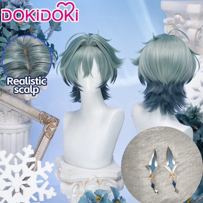 Lohen Cosplay wig from Genshin Impact by Shadora, featuring long silver hair styled for authentic character look