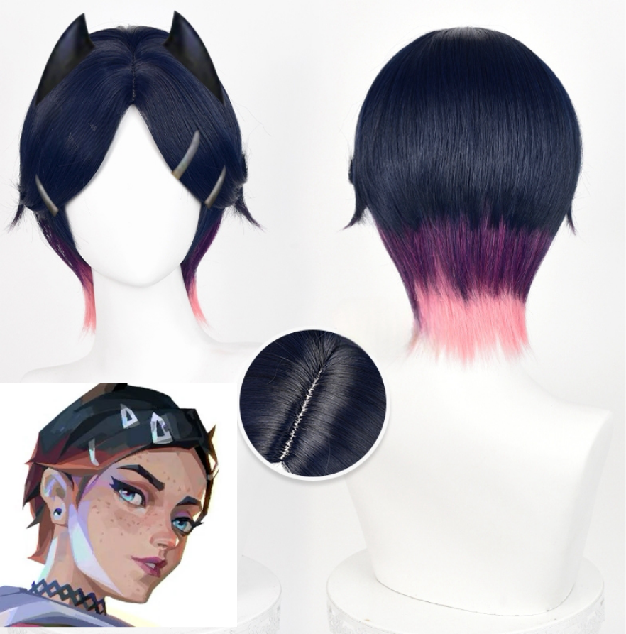 Clove cosplay and wig from Valorant by Shadora, featuring detailed costume and vibrant pink hair for gaming cosplay.