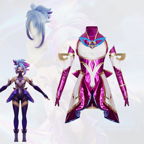 Yıldız Muhafızı Akali cosplay costume with wig from League of Legends, featuring detailed armor and black hair styled for cosplay.