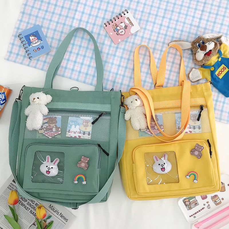 Eprolo Kore Tarzı Tavşan Figürlü Kanvas Çanta with large capacity, featuring a rabbit design, ideal for shoulder or backpack use.