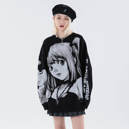 Knitted Harajuku winter sweater for women featuring Amane Misa design, stylish and cozy, by eprolo.