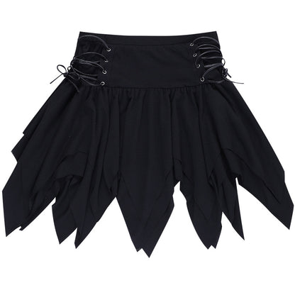 High-waisted ruffled mini skirt from eprolo featuring a stylish design and vibrant fabric, shown on a neutral background.