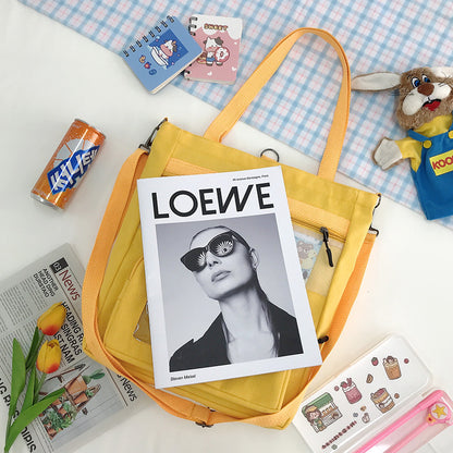 Large capacity canvas bag featuring a rabbit figure, ideal for shoulder or backpack use, from eprolo Kore Tarzı Tavşan Figürlü collection.