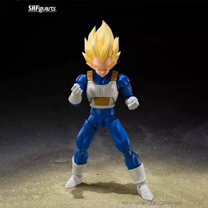 Shadora Vegeta figure standing in a dynamic pose, detailed anime character with signature blue hair and armor.