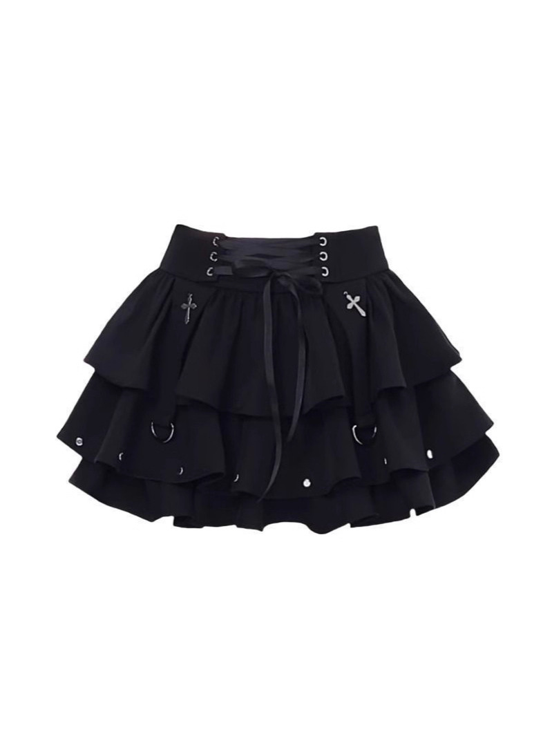 Black high-waisted textured mini skirt from Shadora, featuring a stylish embossed pattern and a fitted silhouette.