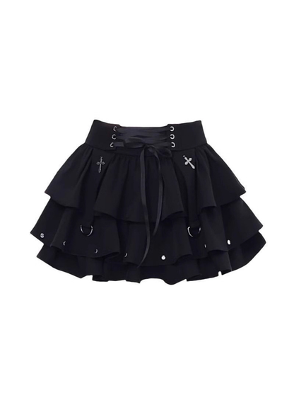 Black high-waisted textured mini skirt from Shadora, featuring a stylish embossed pattern and a fitted silhouette.