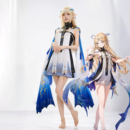 Shadora Cartethyia cosplay with Wuthering Waves-inspired wig, featuring detailed costume and vibrant hair for a striking look.