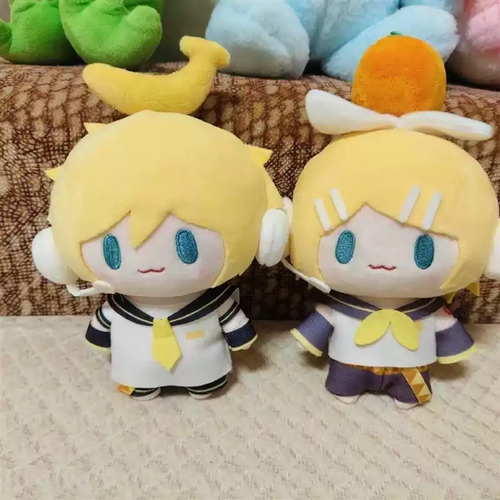 Shadora Kagamine Rin and Len plush dolls from Project SEKAI, featuring detailed character designs and soft fabric textures.