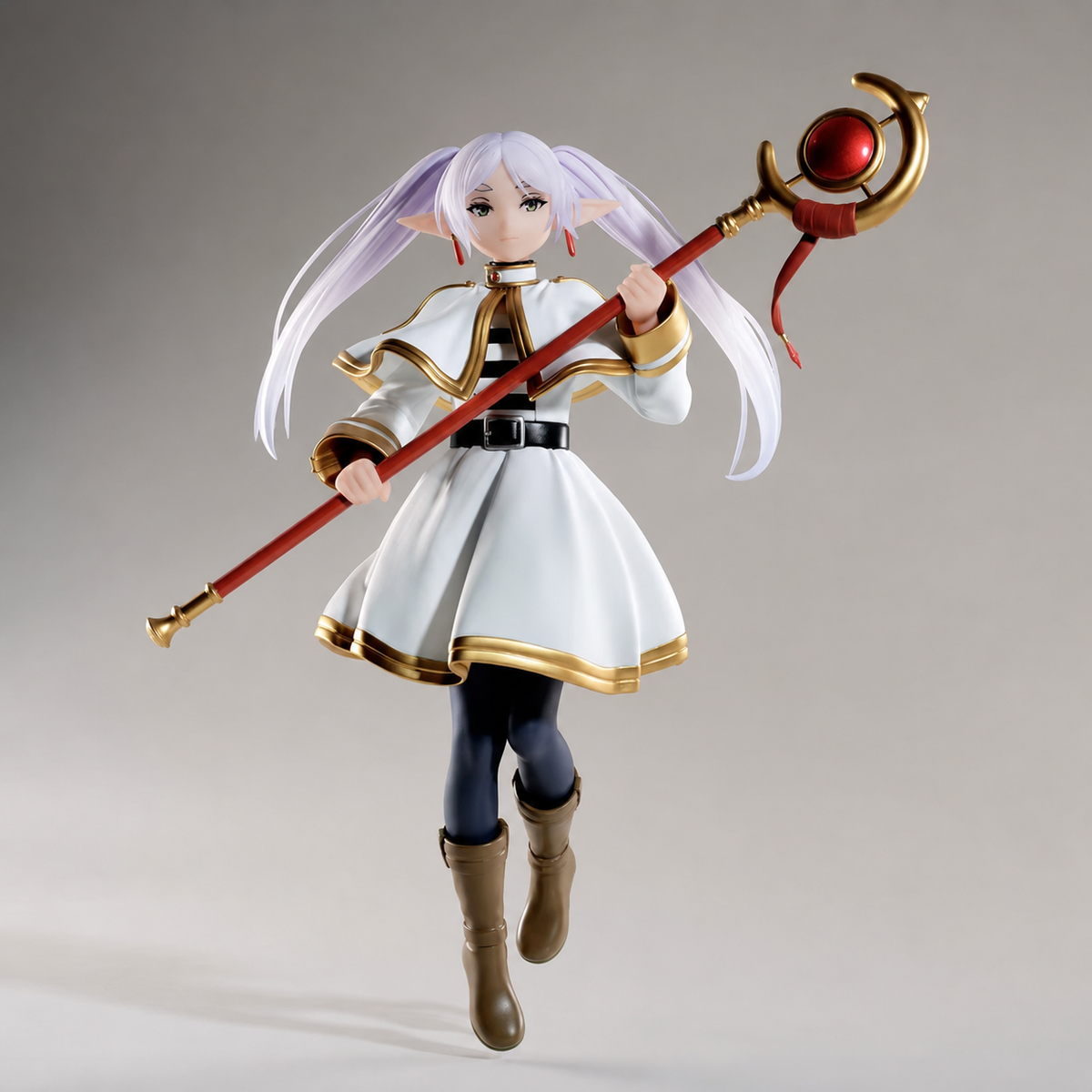 Shadora Frieren figure standing pose with detailed costume and expressive facial features, collectible anime character model.