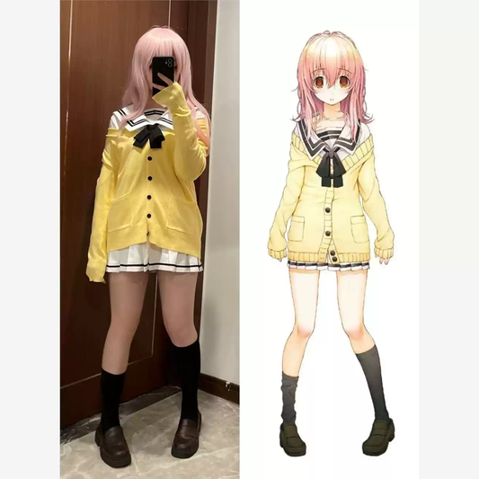 Mukou Aoi cosplay costume and wig by Shadora featuring vibrant blue hair and detailed outfit for anime cosplay characters.