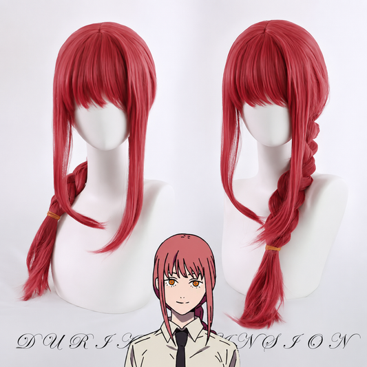 Shadora Makima wig showing long, straight, dark brown hair with side parting on a plain background.