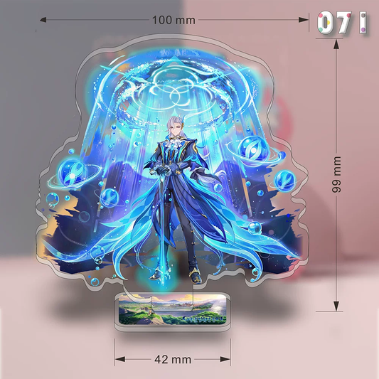 Acrylic stand of Neuvillette from Genshin Impact by Shadora, featuring detailed character artwork and vibrant colors.