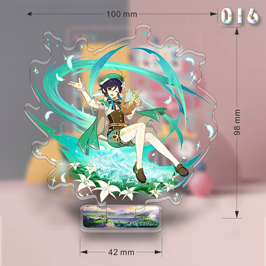 Acrylic Venti Genshin Impact stand by Shadora, featuring detailed character design on clear acrylic material.