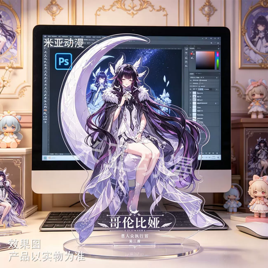 Shadora Columbina acrylic stand featuring Genshin Impact character with detailed design and vibrant colors.