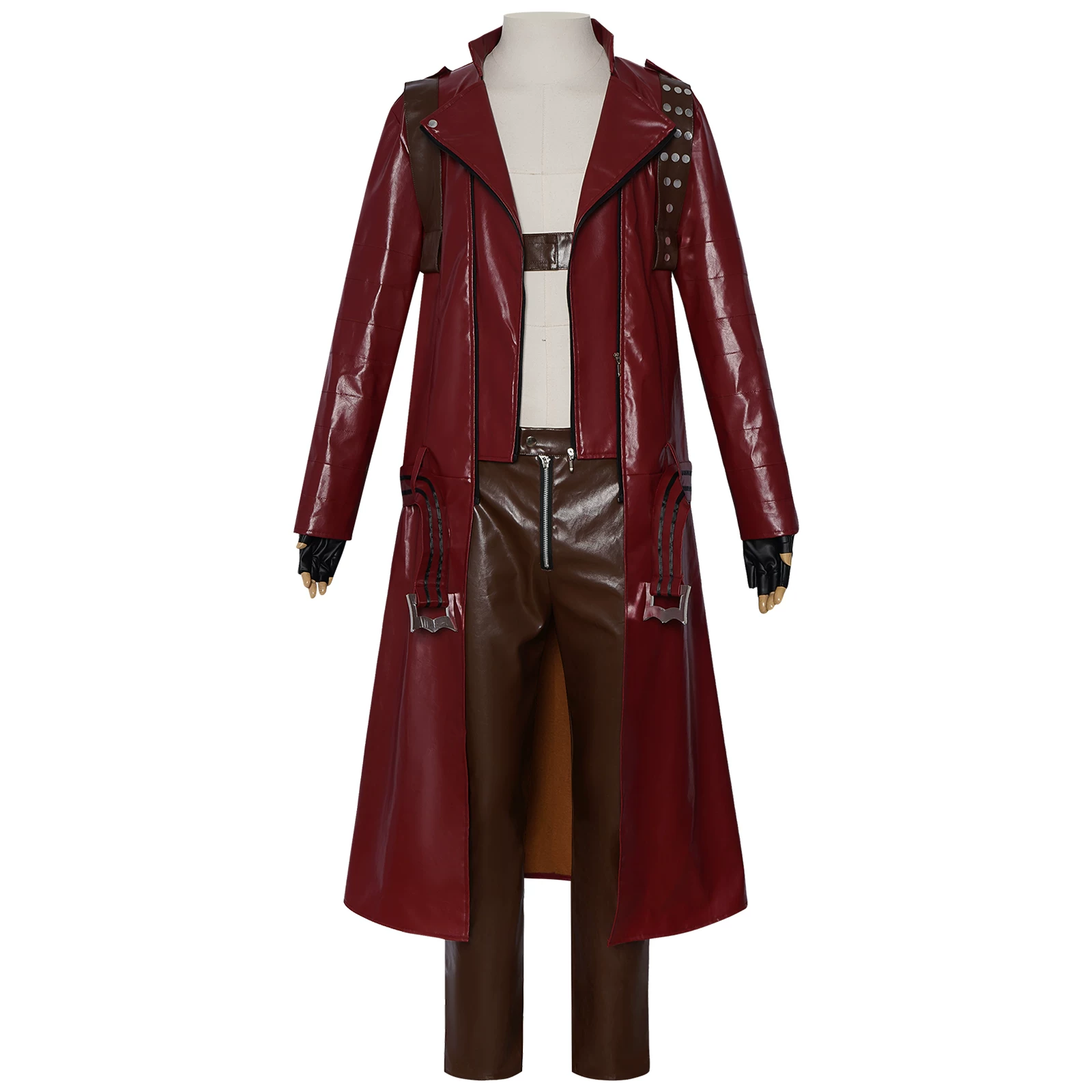 Dante cosplay costume and wig from Devil May Cry by Shadora, featuring character's signature black coat and silver hair.