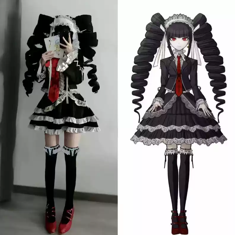 Celestia cosplay costume from Danganronpa by Shadora, featuring detailed design and vibrant colors on a mannequin.