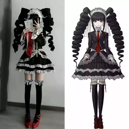 Celestia cosplay costume from Danganronpa by Shadora, featuring detailed design and vibrant colors on a mannequin.