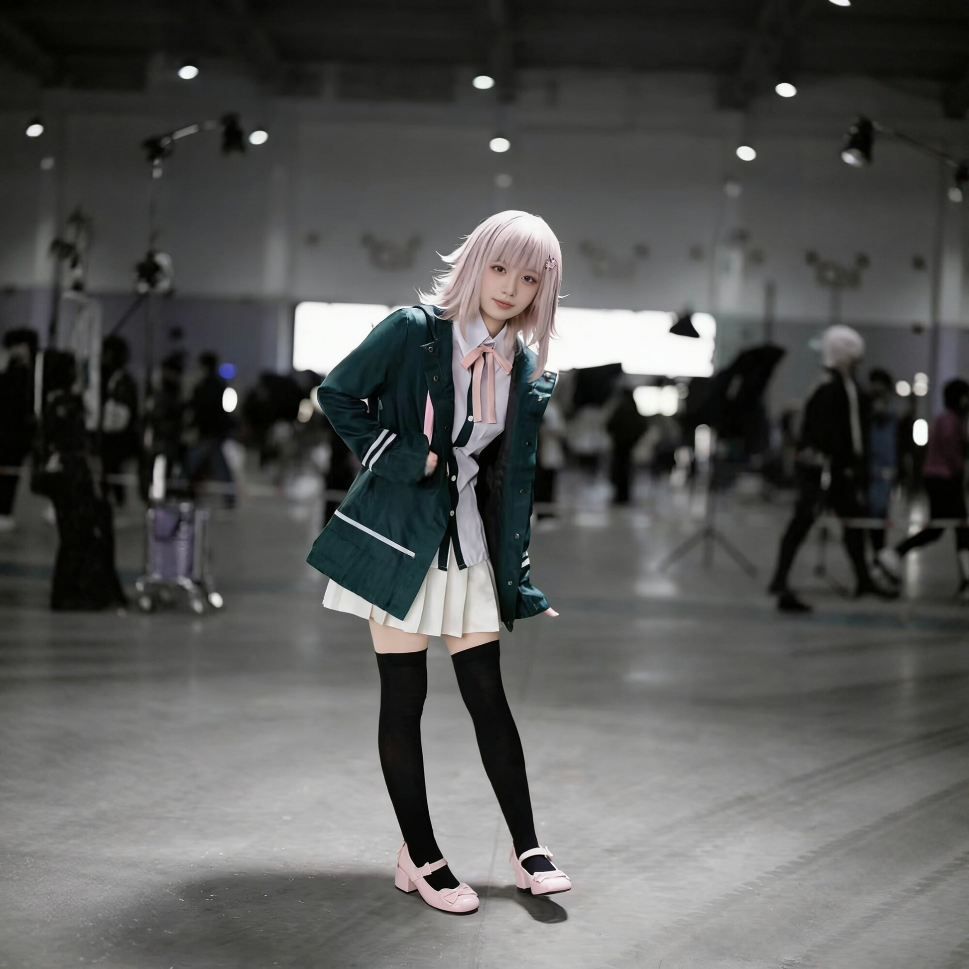Chiaki Nanami cosplay with wig from Danganronpa, featuring character costume and accessories by Shadora.