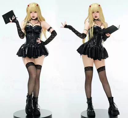 Amane Misa cosplay costume from Death Note featuring detailed black and white outfit with accessories, by Shadora.