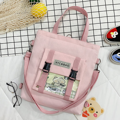 Clear canvas shoulder bag with printed design by eprolo, featuring a transparent, stylish look and spacious interior.