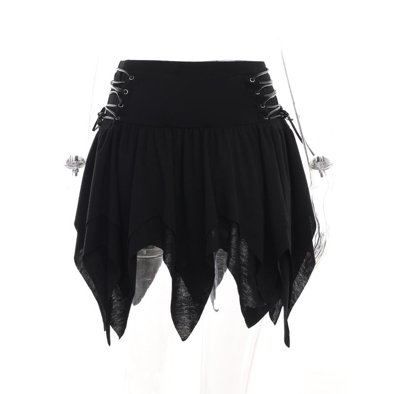 High-waisted ruffled mini skirt by eprolo, featuring a stylish design with prominent ruffle details and a fitted silhouette.