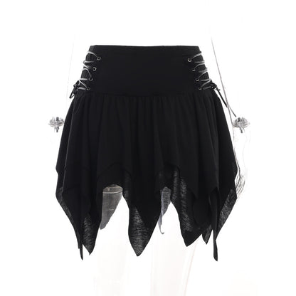 High-waisted ruffled mini skirt by eprolo, featuring a stylish design with prominent ruffle details and a fitted silhouette.