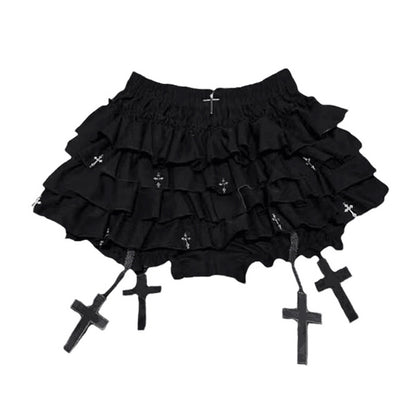 Fırfırlı mini etek from eprolo with ruffled design, black color, stylish and trendy for casual or dressy outfits.
