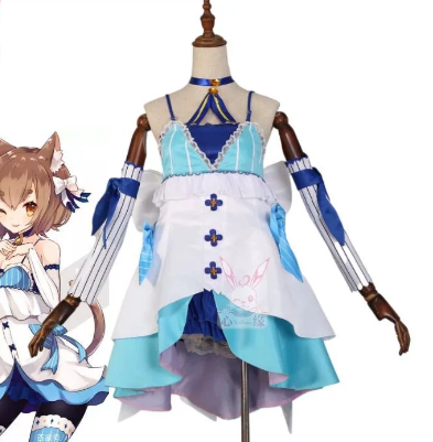 Felix cosplay with wig from Re:Zero featuring Shadora brand, showing detailed costume and vibrant blue hair wig.