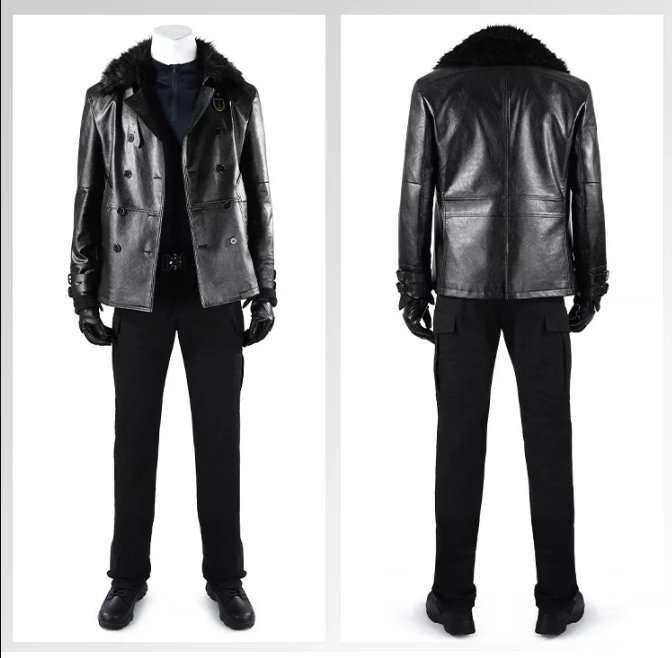 Leon Scott Kennedy cosplay with wig from Resident Evil, featuring detailed costume and accessories for authentic character look.